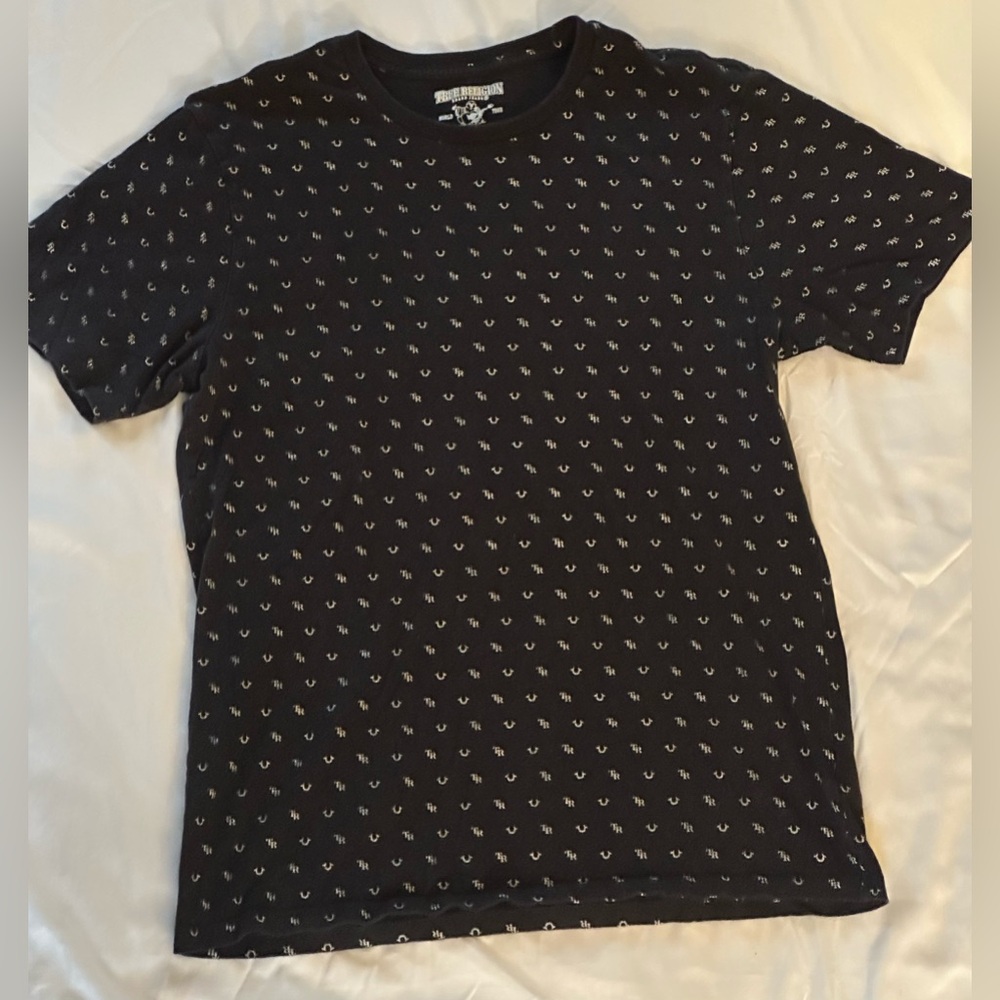 TRUE RELIGION AOP Repeating Logo Black Shirt Sz.M